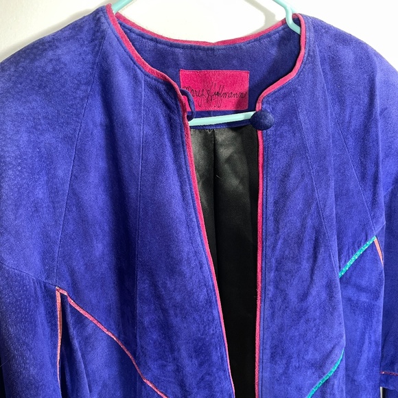 VTG Mary Hoffman Electric Blue Leather Coat Handmade Custom One of Kind - Picture 4 of 16